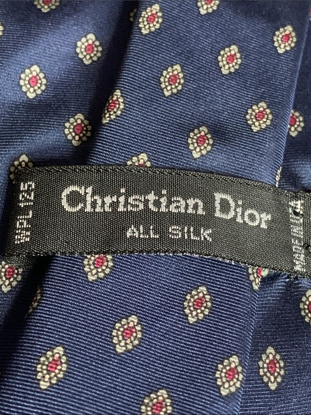 Dior Men's Silk Tie Set - Burgundy Floral and Navy Medallion - Picture 2 of 6
